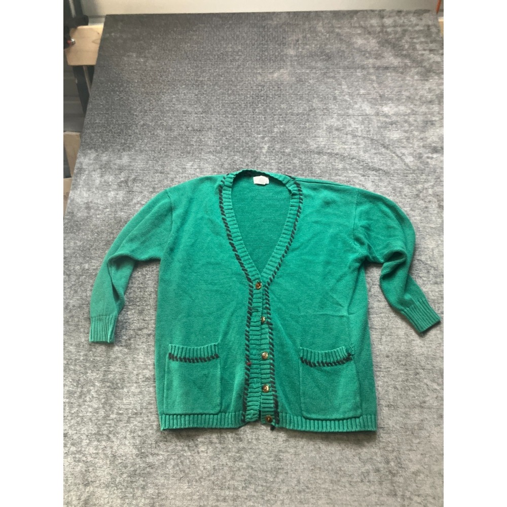 Vintage Margules Cardigan Sweater Womens Medium Green Ramie Cotton Button Front